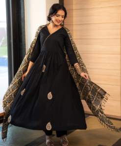 Black Rayon Suit with Pittan Work