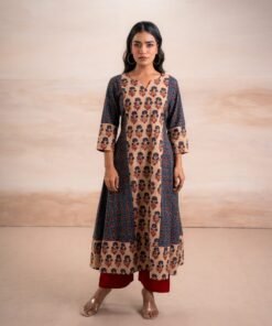 AJRAK BLUE N RED COTTON KURTA SET - Image 14