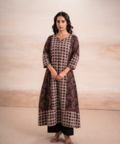 AJRAK BLACK N BLUE COTTON KURTA SET